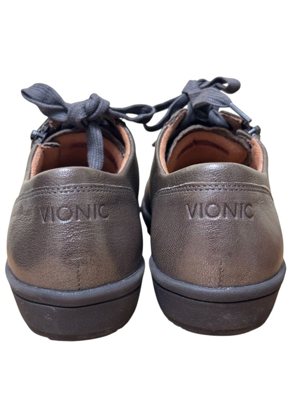 Vionic Abigail Metallic Sneakers Wms 8 Pewter Gray Lace-Up Side Zipper Comfort - Picture 5 of 12